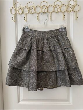 Diane Von Furstenberg Metallic Tiered Skater Skirt - Silver